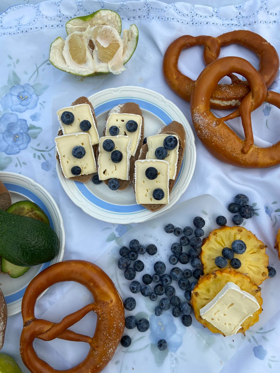 delicious food on picnic blanket